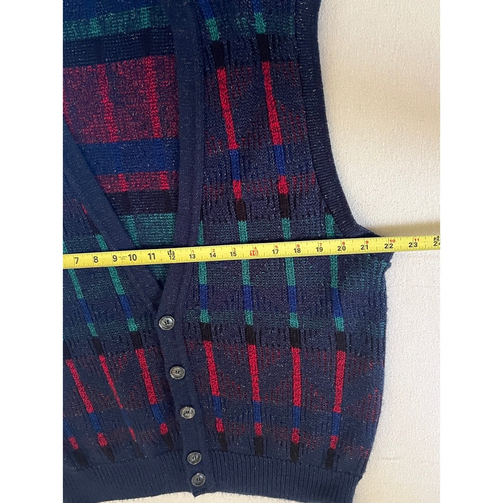 Vtg Plaid Knit‎ Sweater Vest Eclectic Grandpa Preppy 90s Made in USA V-Neck - Picture 9 of 10